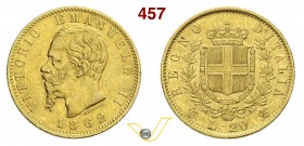 SAVOIA - VITTORIO EMANUELE II, Re d'Italia (1861-1878) 20 Lire 1862 Torino. Varesi 99 Au BB+