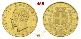 SAVOIA - VITTORIO EMANUELE II, Re d'Italia (1861-1878) 20 Lire 1863 Torino. Varesi 100 Au BB+