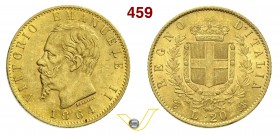 SAVOIA - VITTORIO EMANUELE II, Re d'Italia (1861-1878) 20 Lire 1864 Torino. Varesi 101 Au BB÷SPL