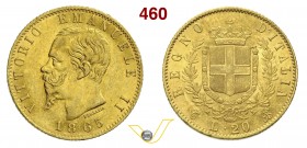 SAVOIA - VITTORIO EMANUELE II, Re d'Italia (1861-1878) 20 Lire 1865 Torino. Varesi 102 Au BB/SPL