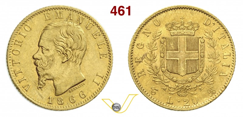 SAVOIA - VITTORIO EMANUELE II, Re d'Italia (1861-1878) 20 Lire 1866 Torino. Vare...