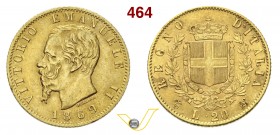 SAVOIA - VITTORIO EMANUELE II, Re d'Italia (1861-1878) 20 Lire 1869 Torino. Varesi 106 Au BB