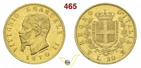 SAVOIA - VITTORIO EMANUELE II, Re d'Italia (1861-1878) 20 Lire 1870 Torino. Varesi 107 Au Molto rara BB/SPL