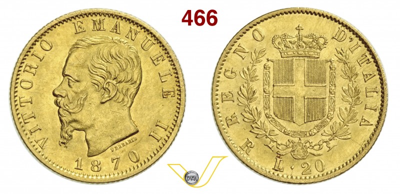 SAVOIA - VITTORIO EMANUELE II, Re d'Italia (1861-1878) 20 Lire 1870 Roma. Varesi...