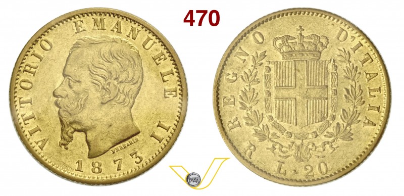 SAVOIA - VITTORIO EMANUELE II, Re d'Italia (1861-1878) 20 Lire 1873 Roma. Varesi...