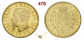 SAVOIA - VITTORIO EMANUELE II, Re d'Italia (1861-1878) 20 Lire 1873 Roma. Varesi 112 Au Estremamente rara BB/SPL • Sigillata Emilio Tevere
