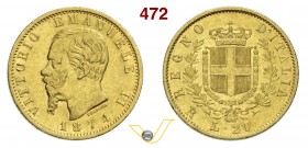 SAVOIA - VITTORIO EMANUELE II, Re d'Italia (1861-1878) 20 Lire 1874 Milano. Varesi 114 Au BB/q.SPL
