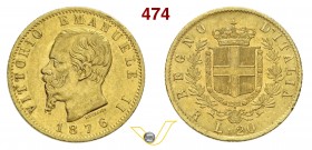 SAVOIA - VITTORIO EMANUELE II, Re d'Italia (1861-1878) 20 Lire 1876 Roma. Varesi 116 Au BB+