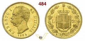 SAVOIA - UMBERTO I (1878-1900) 20 Lire 1885 Roma. Varesi 125 Au q.FDC