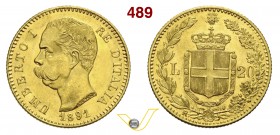 SAVOIA - UMBERTO I (1878-1900) 20 Lire 1891 Roma. Varesi 130 Au q.FDC