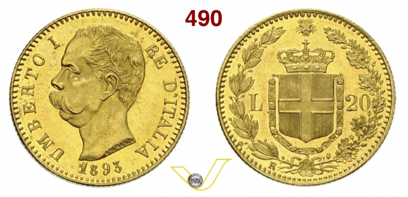 SAVOIA - UMBERTO I (1878-1900) 20 Lire 1893 Roma. Varesi 131 Au q.FDC