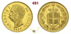SAVOIA - UMBERTO I (1878-1900) 20 Lire 1897 Roma. Varesi 132 Au Rara q.FDC