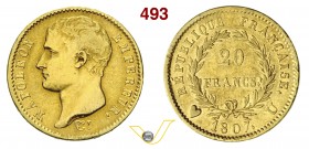 NAPOLEONICHE - NAPOLEONE I (1804-1814) 20 Franchi 1807 Torino. Varesi 146 Au Rarissima MB/BB