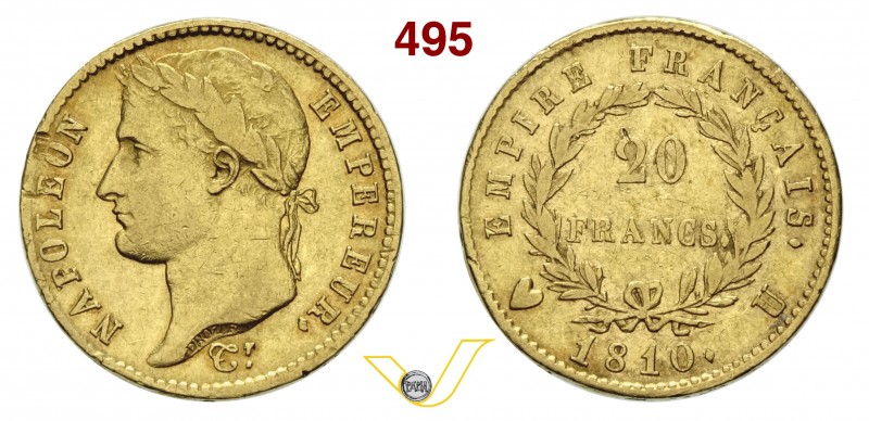 NAPOLEONICHE - NAPOLEONE I (1804-1814) 20 Franchi 1810 Torino. Varesi 149 Au Mol...