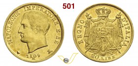 NAPOLEONICHE - NAPOLEONE I (1804-1814) 20 Lire 1809 Milano. Varesi 157 Au BB