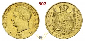 NAPOLEONICHE - NAPOLEONE I (1804-1814) 20 Lire 1811 Milano. Varesi 159 Au BB