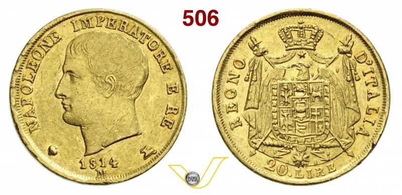 NAPOLEONICHE - NAPOLEONE I (1804-1814) 20 Lire 1814 Milano "puntali sagomati". V...