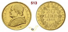 Roma - Pio IX (1846-1878) 20 Lire 1868 XXII. Varesi 176 Au Rara • Lievissimo colpetto BB+