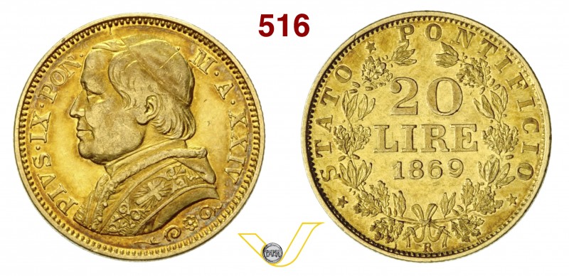 Roma - Pio IX (1846-1878) 20 Lire 1869 XXIV. Varesi 180 Au BB/SPL