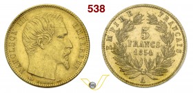 FRANCIA - NAPOLEONE III (1852-1870) 5 Franchi 1854 A, Parigi. Gadoury 1000 Kr. 783 Au • Sigillato InAsta FDC