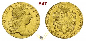 GRAN BRETAGNA - GIORGIO III (1760-1820) Ghinea 1771. D/ Testa laureata R/ Stemma coronato. Fb. 354 Au g 8,38 SPL
