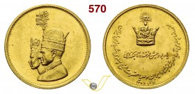 IRAN - MOHAMMAD REZA PAHLAVI (1941-1979) Medaglia SH 1346 (1967) per l'incoronazione. Au mm 24 g 10,55 q.FDC