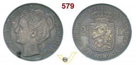 OLANDA - GUGLIELMINA (1890-1948) 2 Gulden e 1/2, 1898. Kr. 123 Ag • Bella patina; In slab PCGS UNC detail, tooled (graffi al R/) SPL