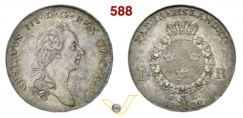 SVEZIA - GUSTAVO III (1771-1792) Riksdaler 1782 OL. Kr. 527 Ag g 29,30 • Bella p...