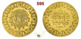 TURCHIA - ABDUL HAMID II (1876-1909) 500 Kurush AH 1293/27 (1901) Fb. 44 Kr. 746 Au g 36,77 Rara q.SPL