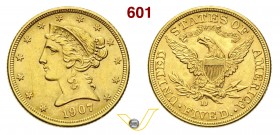 U.S.A. - 5 Dollari 1907 D. Au g 8,35 SPL