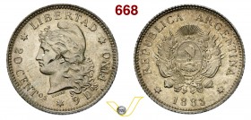 ARGENTINA - REPUBBLICA 20 Centavos 1883. Ag SPL÷FDC