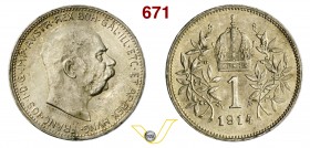 AUSTRO-UNGARICO (Impero) - FRANCESCO GIUSEPPE I (1848-1916) 1 Fiorino/Corona 1914, Kremnitz. Ag SPL/q.FDC
