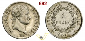 FRANCIA - NAPOLEONE I, Imperatore (1804-1815) 1 Franco 1808 A, Parigi. Ag q.SPL