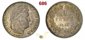 FRANCIA - LUIGI FILIPPO (1830-1848) 1 Franco 1844 W, Lille. Ag • Ex PCGS AU58. Bella patina SPL+