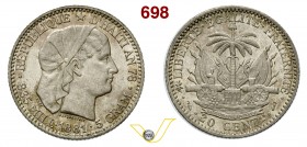 HAITI - REPUBBLICA 20 Centimes 1881, Parigi. Ag FDC