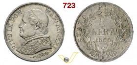 STATO PONTIFICIO - PIO IX (1846-1878) 1 Lira 1866 XXI, Roma, busto grande. Ag q.FDC