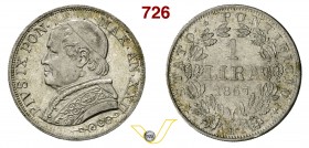 STATO PONTIFICIO - PIO IX (1846-1878) 1 Lira 1867 XXII, Roma. Ag • Ex NGC, MS64 FDC