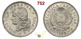 ARGENTINA - 50 Centavos 1883. Kr. 28 Ag q.FDC