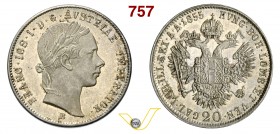 AUSTRIA - FRANCESCO GIUSEPPE I (1848-1916) 20 Kreutzer 1855 B. Kr. 2211 Ag FDC