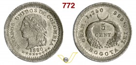 COLOMBIA - 5 Centavos 1880, Bogotà. Kr. 174a.1 Ag g 1,27 SPL÷FDC