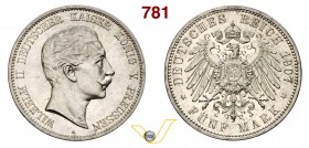 GERMANIA - GUGLIELMO II (1888-1918) 5 Marchi 1907. Ag • Ex slab PCGS MS 62 SPL÷FDC