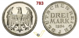 GERMANIA - REPUBBLICA DI WEIMAR (1918-1933) 3 Marchi 1924 J. J. 312 Ag q.FDC/proof