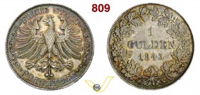 GERMANIA - Francoforte - Gulden 1843. J. 27 Ag • Bella patina SPL