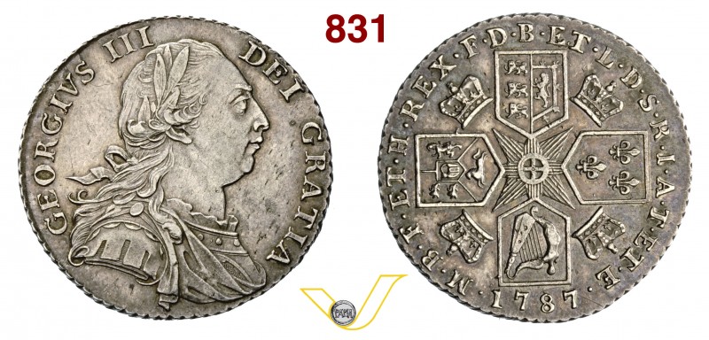GRAN BRETAGNA - GIORGIO III (1760-1820) Scellino 1787. S. 3744 Ag • Bella patina...