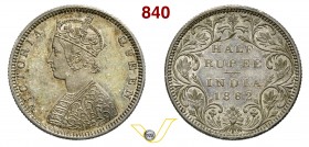 INDIA - VITTORIA (1837-1901) 1/2 Rupia 1862, Bombay. Kr. 472 Ag • Ex PCGS MS62 SPL/q.FDC