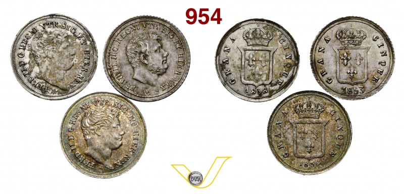 ITALIA - Napoli - FERDINANDO II (1830-1859) 5 Grana 1836, 1838 e 1853. Ag (3 es....