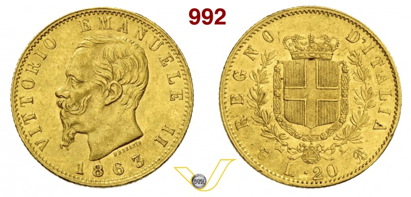 ITALIA - Savoia - VITTORIO EMANUELE II (1861-1878) 20 Lire 1863 Torino. MIR 1078...