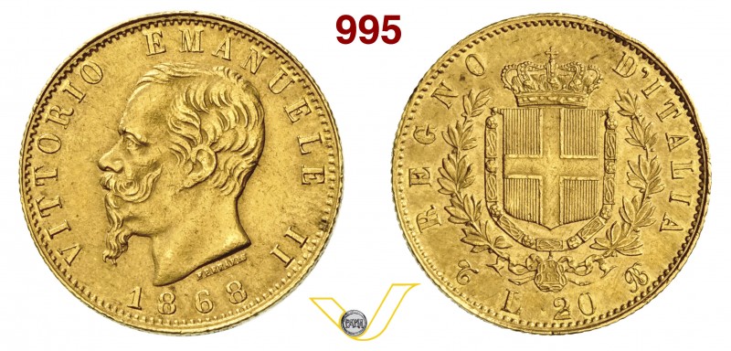 ITALIA - Savoia - VITTORIO EMANUELE II (1861-1878) 20 Lire 1868 Torino. MIR 1078...