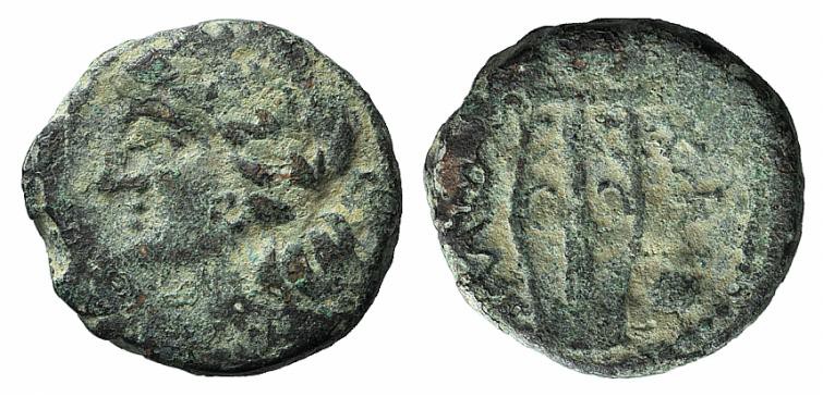 Sicily, Alaisa, 2nd century BC. Æ (14mm, 2.24g, 12h). Laureate head of Apollo l....