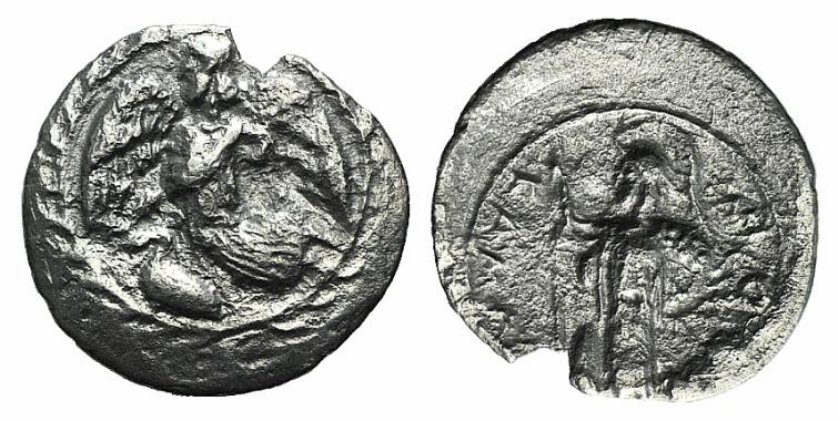 Sicily, Kamarina, c. 461-440/35 BC. AR Litra (11mm, 0.47g, 5h). Nike flying l.; ...